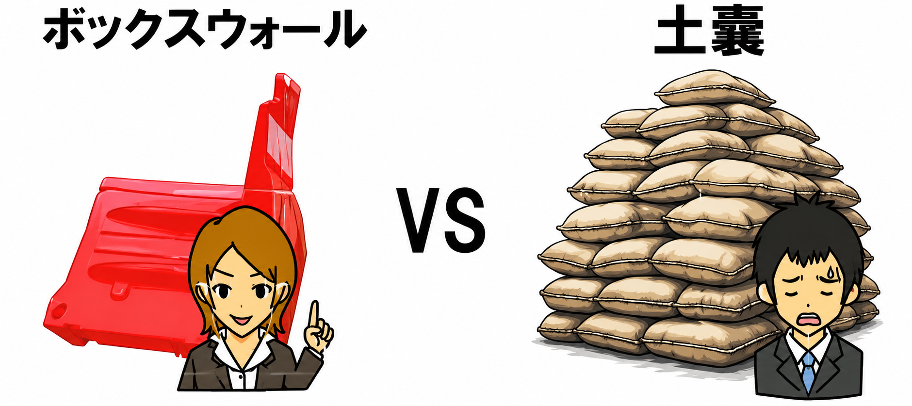 土のうとBoxwallの設置時間比較